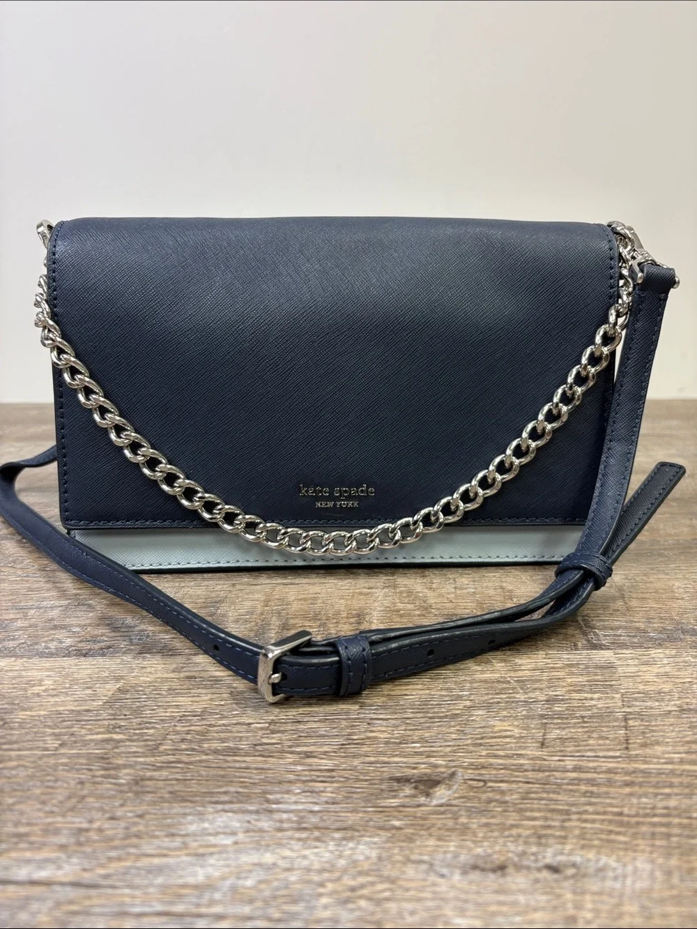 Kate Spade New York Navy Blue Colorblock Chain Crossbody Shoulder Bag